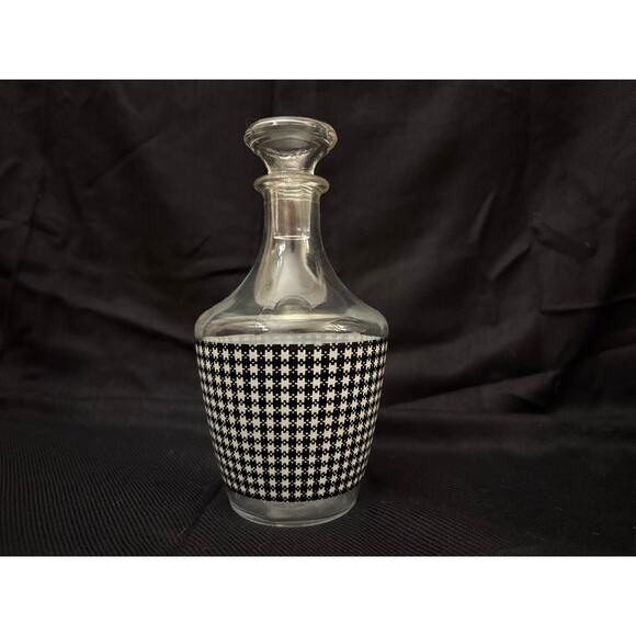 Vintage Luminarc Decanter With Stopper Black & White Check Pattern 7.25” tall - Picture 1 of 8